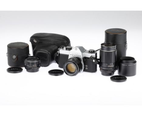 A Pentax SP500 SLR Camera, with Pentax Takumar f/3.5 35mm lens, body, F, shutter working, lens, VG-E, also to include a Takum