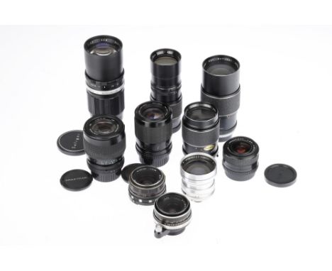 A Mixed Selection of Various SLR Camera Lenses comprising a Meyer Optik Görlitz Oreston f/1.8 50mm lens, a Jena T f/2.8 50mm 