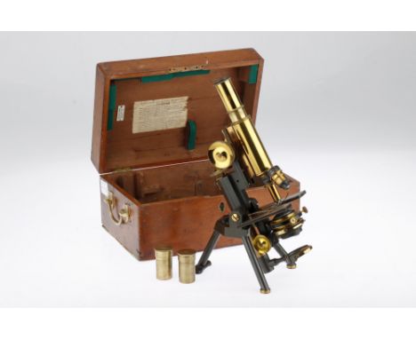 Swift Compound Microscope, English, c.1890, engraved to the back of the foot 'J. SWIFT &amp; SON LONDON' on a tripod base wit