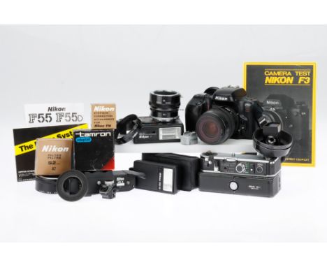 A Nikon F50 SLR Camera and a Collection of Nikon Accessories comprising a black F50 camera with an AF Nikkor f/4-5.6 D 35-80m