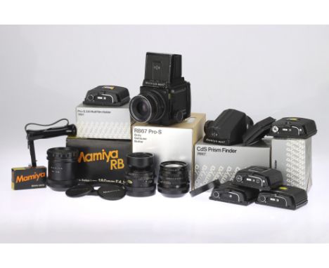 A Mamiya RB67 Professional S Medium Format SLR Camera Outfit, to include a Mamiya RB67 Pro S camera body, F-G, well used but 