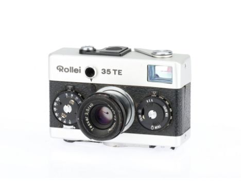 A Rollei 35 TE 35mm Compact Film Camera chrome, 1979-81, made by Rollei Singapore, serial no.604320024, with a Rollei Tessar 