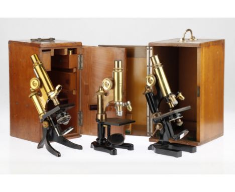 Collection of 3 Compound Microscopes by E. Leitz, comprising of a microscope engraved E. Leitz Wetzlar, No.49278, on black la