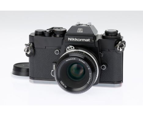 A Nikon Nikkormat EL 35mm SLR Camera black, 1972-77, serial no.5532613, with a Nikkor f/2 50mm AI lens, shutter working, mete