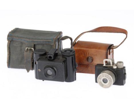 An Ulca STM Sub-Miniature Roll Film Camera, black, shutter not working, shutter lever damaged, together with the maker's carr