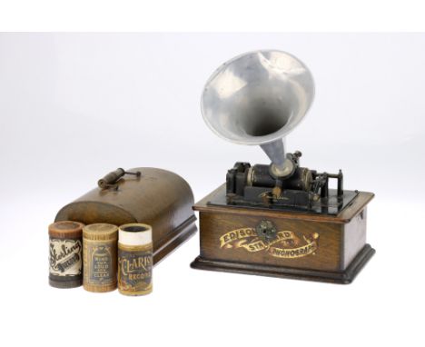 Edison Standard Phonograph, Edison Standard Phonograph, oak case with cover, transfer label to front with mechanism on hinged