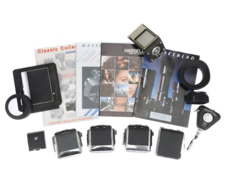 A Selection of Various Medium Format Camera Accessories including a Zenza Bronica waist level finder hood, three Zenza Bronic