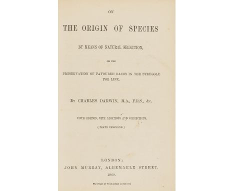 NO RESERVE Evolution.- Darwin (Charles) On the Origin of Species by Means of Natural Selection, fifth edition (tenth thousand