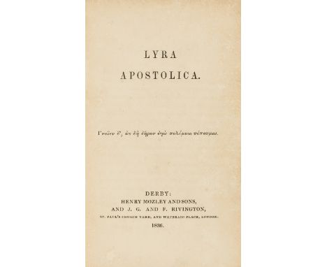 Derby and Nottingham imprints.- Newman (Cardinal John Henry) Lyra Apostolica, first edition, half-title, original cloth, spin