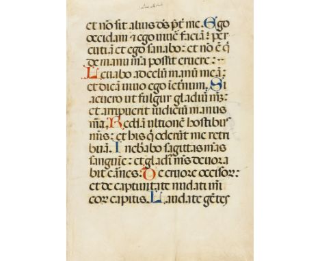 NO RESERVE Choirbook leaves, manuscript on vellum, 3 leaves (6pp.), red and blue initials, slightly soiled at edges, some edg