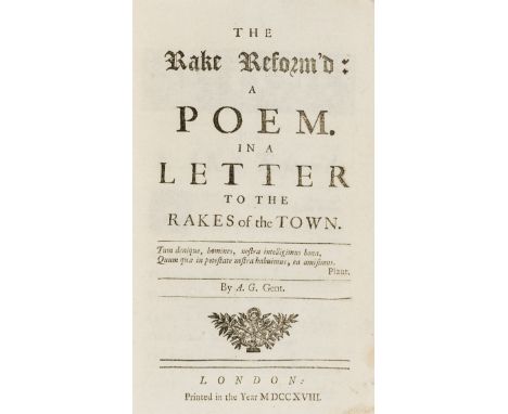 Rakes of London.- Glanvill (Abraham) The Rake Reform'd: A Poem, first edition, 32pp., half-title, disbound, [Foxon G171], 8vo