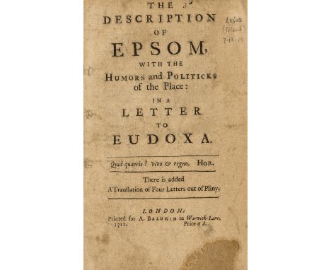 Surrey.- Toland (John) The Description of Epsom, first edition, title and last leaf slightly soiled and stained, occasional o