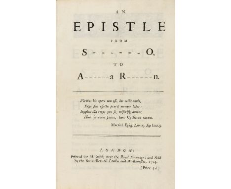 The Castrato and the Soprano.- Epistle (An) from S-----o, to A-----a R-----n, first edition, 6pp. (the last blank), disbound,