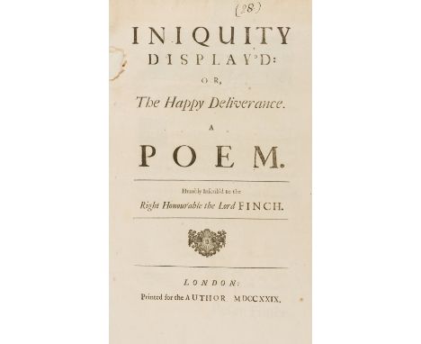 Prison Reform.- Fraser (Peter) Iniquity Display'd: Or, The Happy Deliverance. A Poem, first edition, 8pp., disbound, [Foxon F