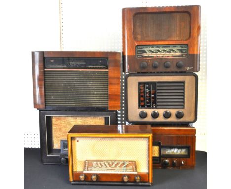 A collection of vintage mid 20th century valve radios. The collection to include a Marconi T.9A radio, a Philips BX493A01 and