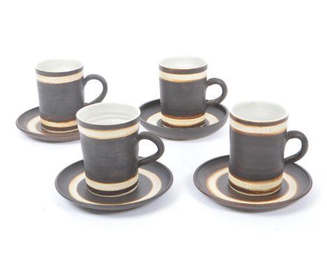 Habitat - A vintage 20th century Habitat hand made four piece stoneware ceramic coffee set. The set decorated in taupe and br