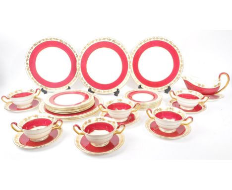 Wedgwood - A vintage 20th Century circa. 1960s china porcelain part dinner service in the Whitehall Powder Ruby pattern W3994
