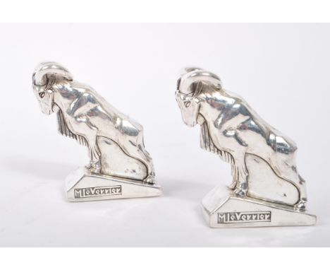 Pair of 20th Century art deco style condiments in the form of mountain goats stamped 800 and having M le Verrier to front. Bo