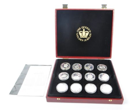 Royal Mint - A collection of thirteen Queen Elizabeth II Golden Jubilee collection 2002 Falkland Islands .925 silver proof co