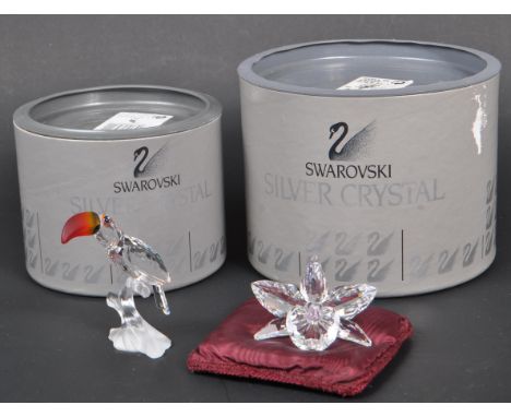 Swarovski - Two glass crystal Swarovski figurines / ornaments in the form of an orchid with light pink centre 200287 and touc