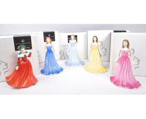Royal Doulton - A collection of five china porcelain Royal Doulton pretty ladies Gemstones figurines comprising of July - Rub