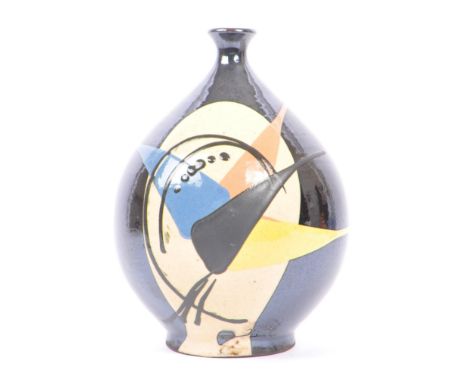 A vintage mid 20th century possibly Italian studio art pottery vase. The vase having a black ground, with abstract polychrome