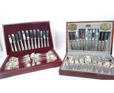 Viners - Two vintage 20th century silver plated cutlery canteens to include Viners set with tradition bead decoration to term
