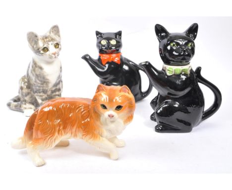Wood &amp; Sons Burslem / Tony Wood - A collection of four 20th Century vintage china cat figures and teapots to include a Wo