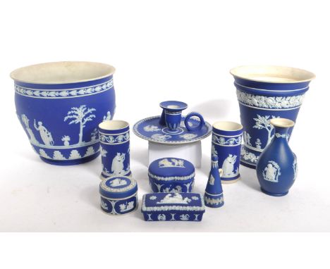 Wedgwood - A collection of early 20th century Wedgwood Jasperware Portland Blue decorative ceramics. The collection to includ