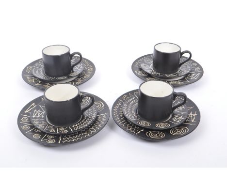 Habitat - Scraffito Pattern - A vintage 20th century Habitat Scraffito pattern coffee set. The coffee set having white ground