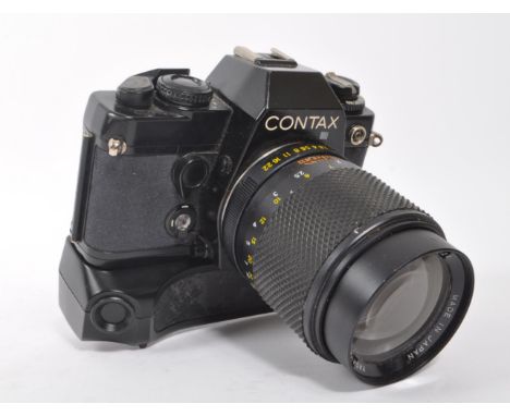 Contax - A late 20th century Contax 139q (139 Quartz) 35mm camera and auto winder. The lot to include a black Contax 139q 35m