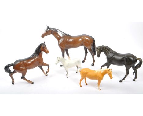 Beswick / Royal Doulton - A collection of five 20th Century vintage porcelain china figurines in the form of horses comprisin