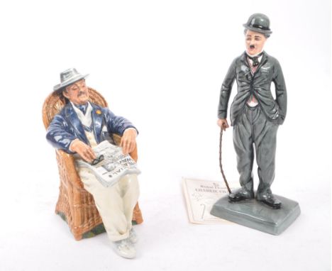 Royal Doulton - Two 20th Century vintage china porcelain Royal Doulton figurines. To include Charlie Chaplin HN 2771 to comme