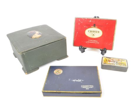 A collection of vintage 20th century advertising branded tins &amp; boxes. Including Craven Virginia cigarettes, Player's Nav