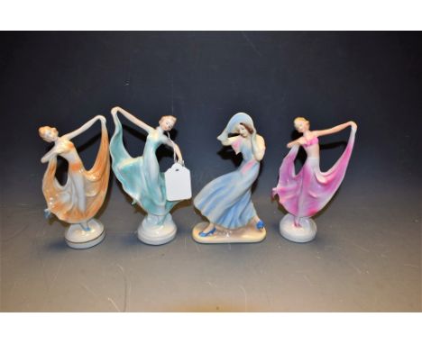 A collection of four European Art Deco porcelain dancing girls