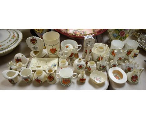 Crested China - to include hat, beehive, flagon, lighthouse, monuments, grandfather clock, vases, etc, qty