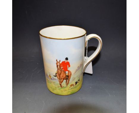 A Royal Crown Derby hunting mug, signed J Barlow