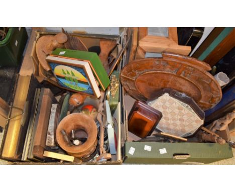 Boxes and Objects - an Imhof onyx and gilt metal mantel clock; an Enesco golf themed chess set, boxed; treen including tribal