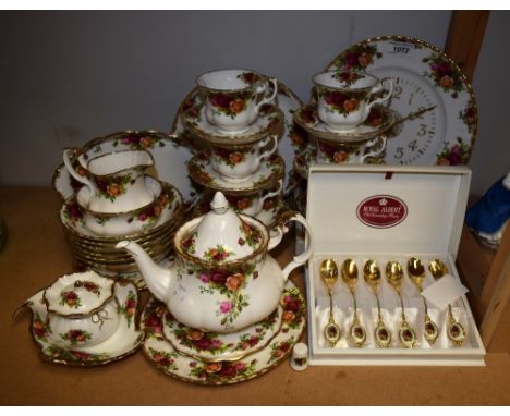 A Royal Albert Old Country Roses tea set for six comprising teapot, sandwich plate, side plates, cream jug, sugar bowl, cups 