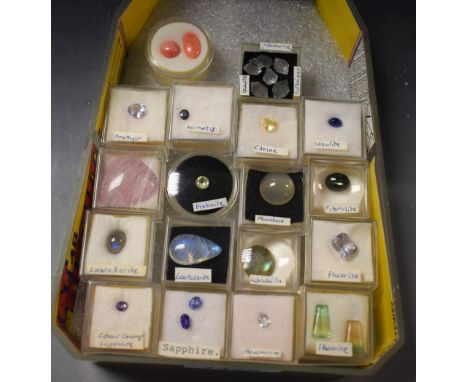 Loose Gem Stones -  assorted shapes and sizes inc colour change sapphire (1), blue sapphire (2), aquamarine (1), banded flour