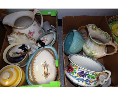 Ceramics - Royal Worcester vegetable dishes, c1900; a T.G. Green storage jar; a pair of Bourne & Leigh Oriental Bird pattern 