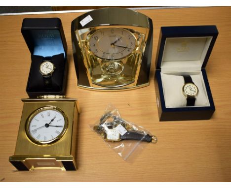 A Royal London gentleman's wristwatch, boxed; another, similar; a brass coloured carriage clock, The London Clock Company; a 