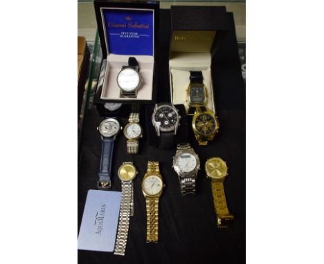 Watches - a Roberto Vecci gents wrist watch, gold coloured dail - analogue and digital time displays, black leather strap , b