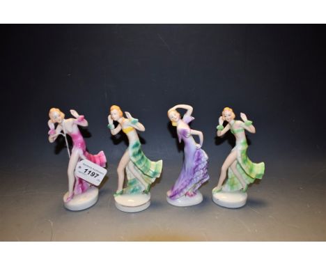 A collection of four European Art Deco porcelain dancing girls