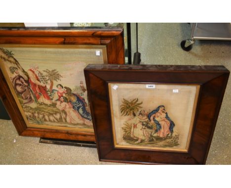 A Victorian religious tapestry, rosewood frame; another, mahogany frame (2)