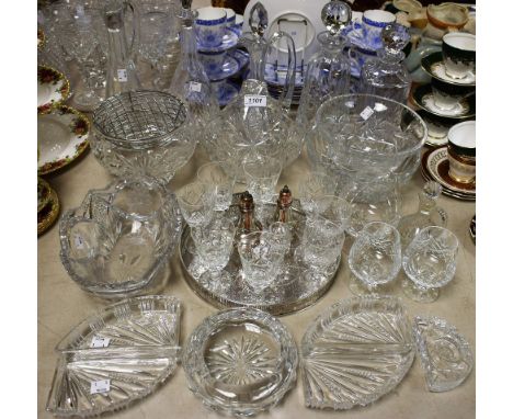 A Thomas Webb crystal claret jug; another similar; an Edinburgh crystal square decanter; other crystal and cut glass; plated 