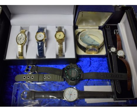 Watches - a Casio Triple Sensor compass digital wristwatch, stainless steel, waterproof, with army issue straps; other wristw