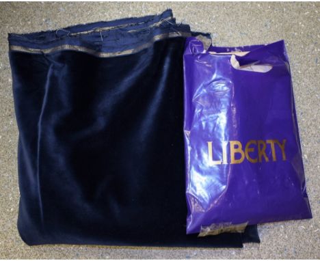 Textiles - dark blue velvet fabric panel with gold thread edging,  approx 230cm x 125cm, Liberty retail packaging