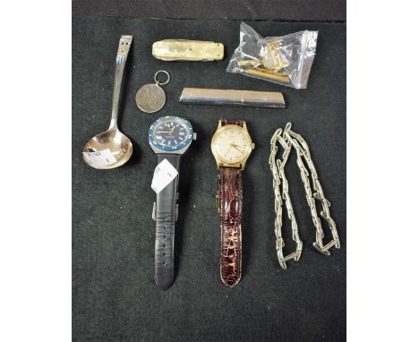 A Rotary gentleman's yellow metal wristwatch, probably, 17 jewel movement; Timex wristwatch; cufflinks; gentleman's accessori