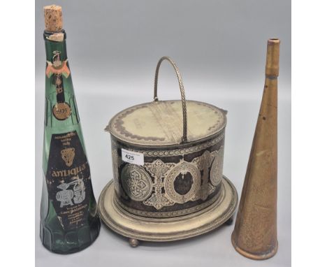 19th Century Large Double Section Tea Caddy with Hard &amp; Sweet Section together with 1935 Antiqua Aguardente Velha- Vinico